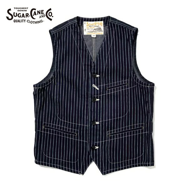 Rakuten - SUGAR CANE シュガーケーン【SC12654】【9oz. WABASH STRIPE WORK VEST】ウォバッシュストライプワークベスト インディゴ 日本製 COTTON100%
