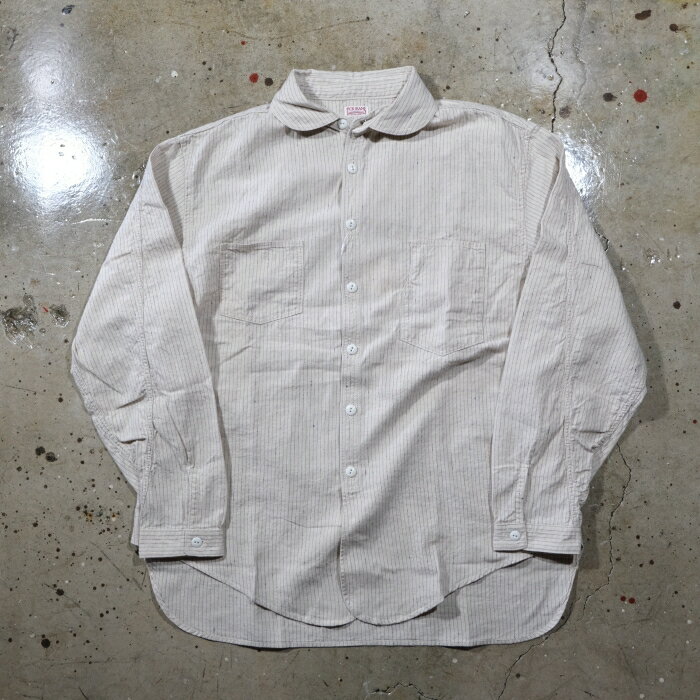 乐天商城 - TCB jeans ティーシービージーンズ【Detachable Collar Work Shirt≪Beige Stripe≫】デタッチャブルカラーワークシャツ コットンリネン 取り外し可能襟 日本製
