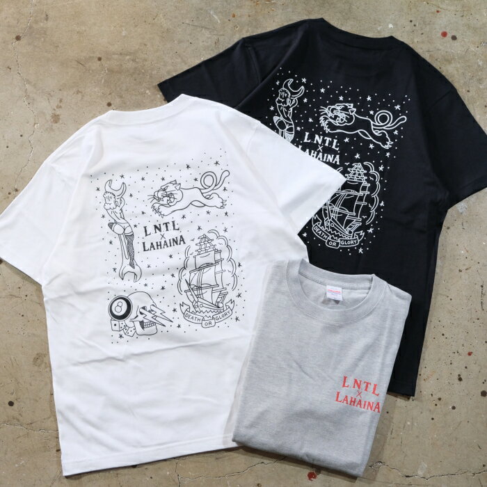乐天商城 - LOOSE NEEDLExLAHAINA ルーズニードルxラハイナ【PRINT S/S T-Shirts】プリント半袖Tシャツ タトゥーデザイン ダブルネーム COTTON100％