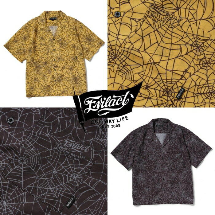 EVILACT イーブルアクト【EA26-ACT1-S02】【SPIDERWEB SS SHIRT】スパイダーウェブ半袖シャツ オープンカラー 総柄