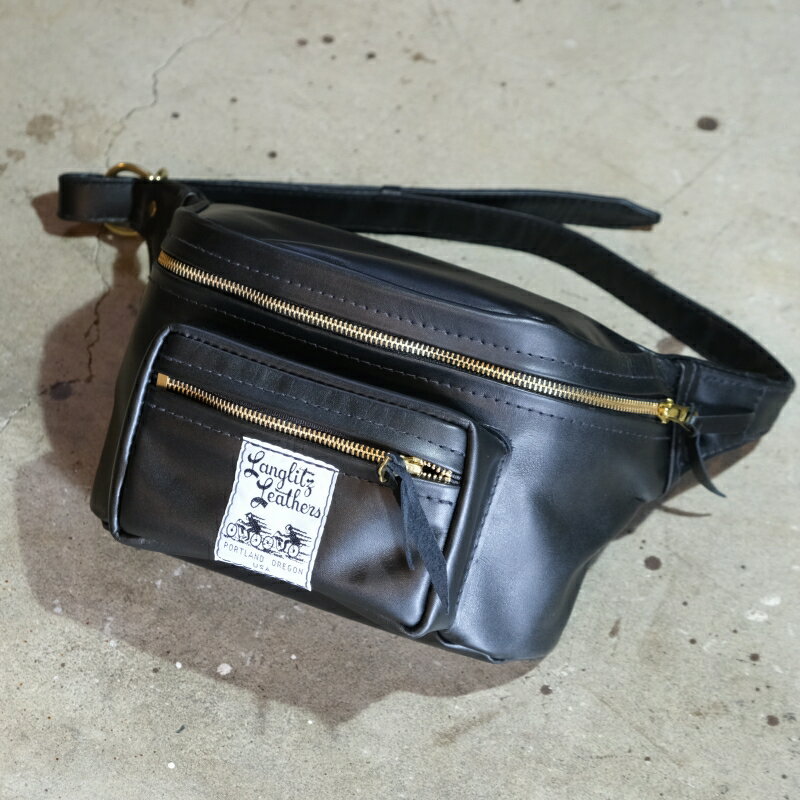Langlitz Leathers ラングリッツレザーズ 【Outside Pocket Hip Hugger Bag】 アウトサイドポケットウエストバッグ 牛革 カウハイド BLACKステッチ MADE IN USA