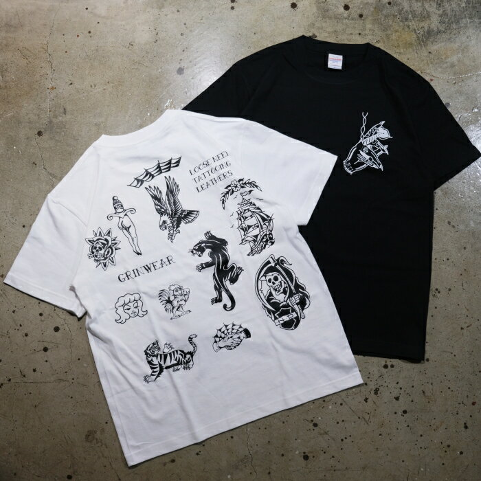 Rakuten - LOOSE NEEDLExGRIN WEAR ルーズニードルxグリンウェア【PRINT S/S T-Shirts】プリント半袖Tシャツ タトゥーデザイン ダブルネーム COTTON100％