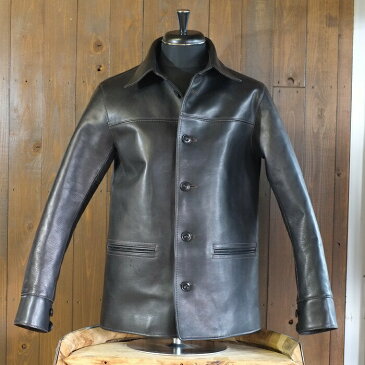 送料無料!Y'2 LEATHER(ワイツーレザー)【EC-76】【ECO HORSE 30’S CAR COAT≪BLACK≫】ホースハイド≪エコホース≫カーコート レザーハーフコート 革厚約1.8mmMADE IN JAPAN