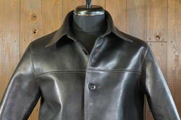 送料無料!Y'2 LEATHER(ワイツーレザー)【EC-76】【ECO HORSE 30’S CAR COAT≪BLACK≫】ホースハイド≪エコホース≫カーコート レザーハーフコート 革厚約1.8mmMADE IN JAPAN