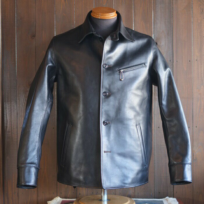 Y 039 2 LEATHER ワイツーレザー【EC-77】【ECO HORSE LIGHT CAR COAT≪BLACK≫】ホースハイド≪エコホース 1.3mm≫カーコート MADE IN JAPAN