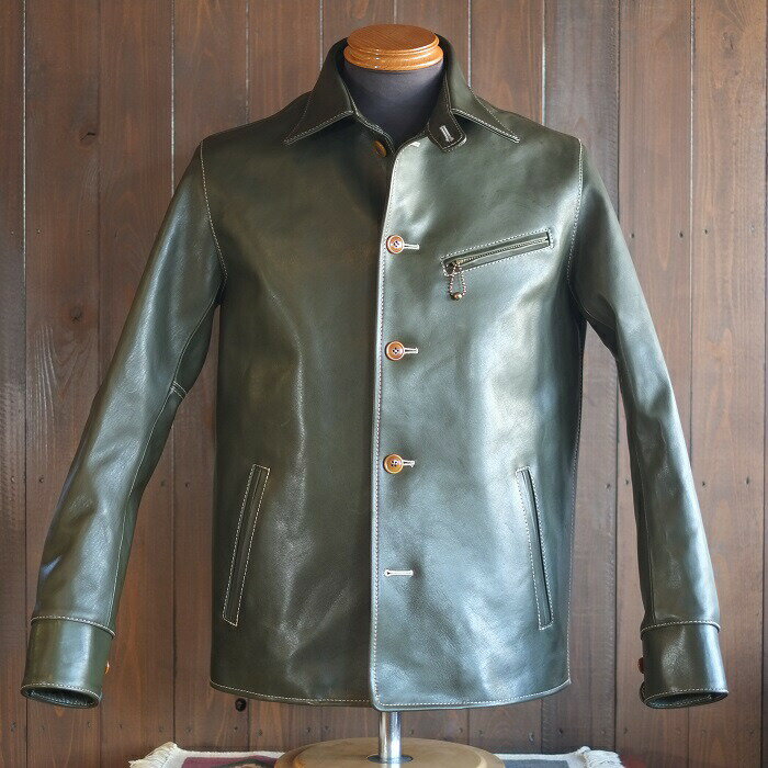 Y 039 2 LEATHER ワイツーレザー【EC-77】【ECO HORSE LIGHT CAR COAT≪OLIVE≫】ホースハイド≪エコホース 1.3mm≫カーコート MADE IN JAPAN