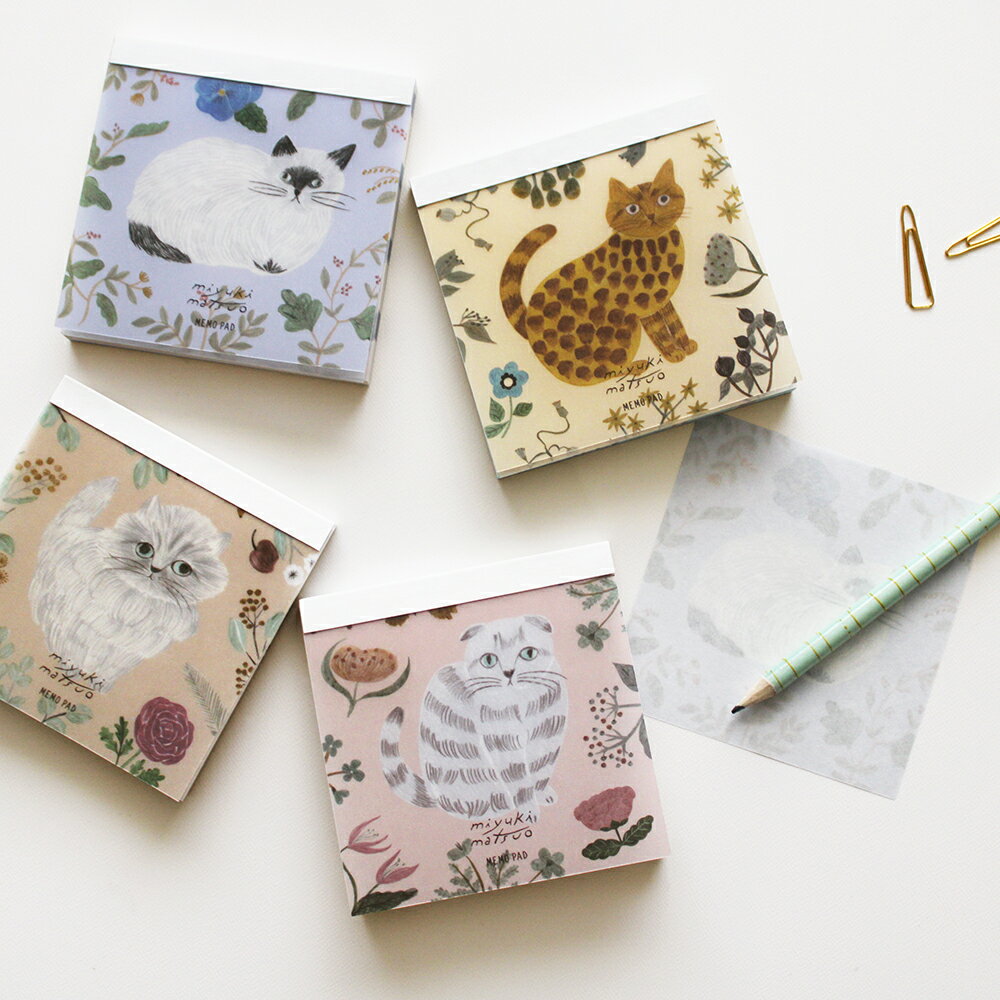 \P2倍+クーポン/松尾ミユキ メモパッド|メモ帳 おしゃれ かわいい 動物 猫 ネコ フラワー シンプル 大人 上品 花|MATOKA マトカ