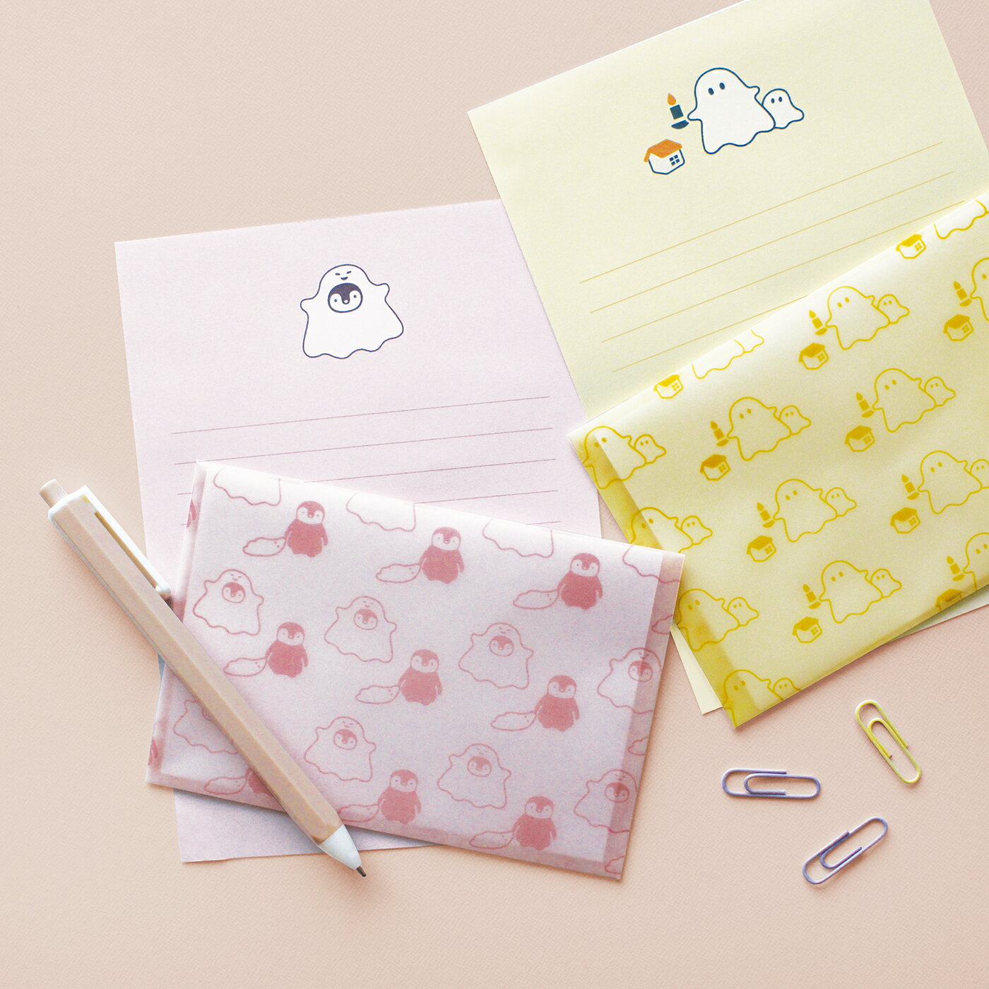 \P2倍+クーポン/OBAKE おばけ レターセット|定型内 手紙 便箋 封筒 ギフト お祝い 誕生日 おしゃれ かわいい シンプル 活版印刷 カラフル ポップ...