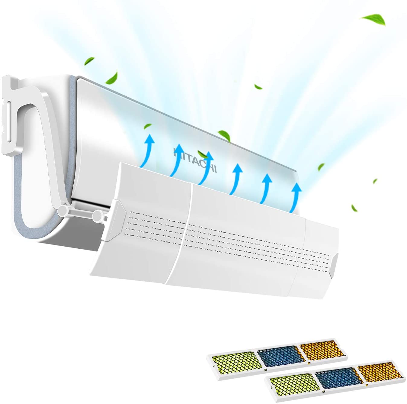 【改良版】エアコン用カバー 風除け 風向 調整 羽幅74～103cm 光触媒 空気浄化 穴あけ不要 落下防止設計 取り付け簡単 冷房病・冷え性対策 ECO 節電 冷房暖房通用