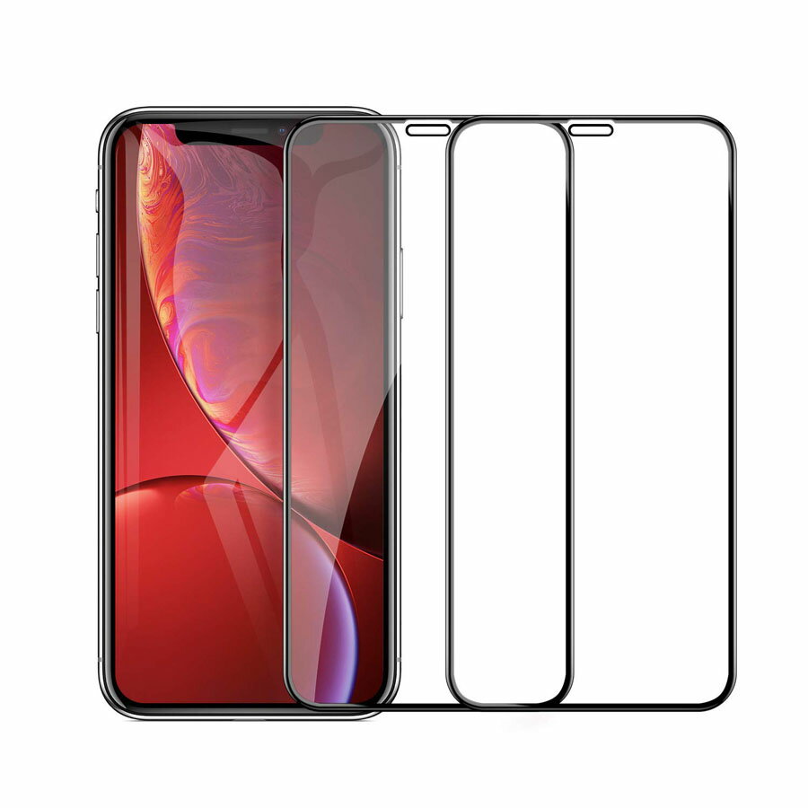 【2枚セット】Maxtango iPhone XR 強化ガラス液晶保護フィルム 9Dラウンドエッジ加工/硬度9H/高透過率/3D Touch/自動吸着/気泡ゼロ ガラスフイルム アイフォンXR 全面保護 6.1インチ ブラック