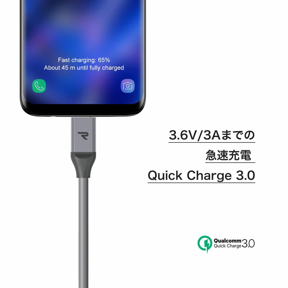 Rampow USB Type C 充電ケーブル【2m/二本組/保証付き】QuickCharge3.0対応 USB2.0 タイプc ケーブル Sony Xperia XZ/XZ2, Samsung Galaxy S9/S8/A3/A7/A9/C5/7pro/C9, Macbook Pro, Nexus 5X/6P, GoPro Hero 5/6 アンドロイド多機種対応 3A急速充電