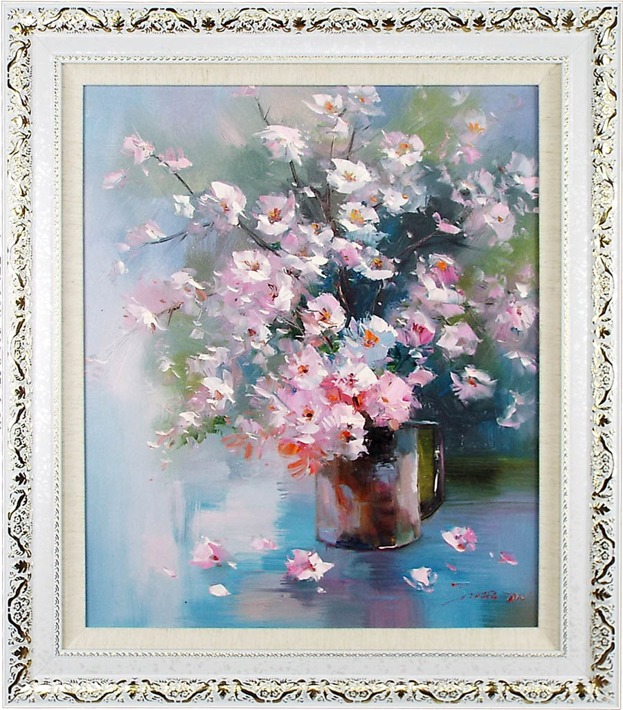 花の絵 絵画 油絵 アートパネル開業祝い 開院祝い「桜の花」額入り油絵20号(額約75cm×65cm)おしゃれな壁掛け油絵の高級感がそのもの。玄関、部屋とリビン...