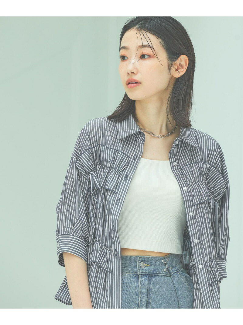 Rakuten - 【SALE／12%OFF】ストライプフリルシャツ(5分袖) LAKOLE ラコレ トップス シャツ・ブラウス グレー パープル イエロー【RBA_E】[Rakuten Fashion]