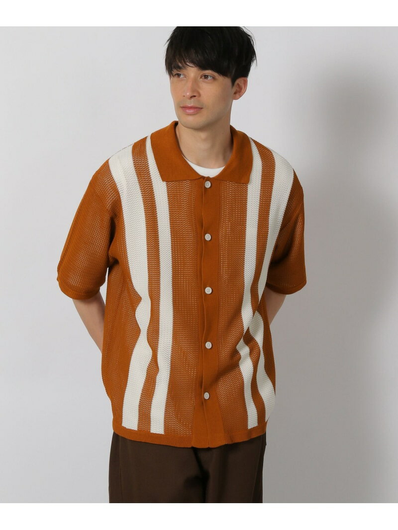 透かし編みストライプシャツ LAKOLE ラコレ トップス シャツ・ブラウス ブラック オレンジ【送料無料】[Rakuten Fashion]のサムネイル