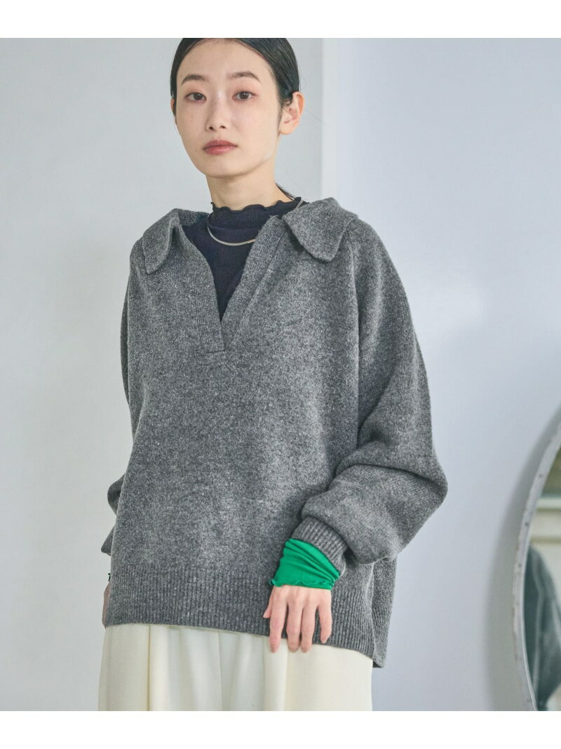 7ゲージ襟付スキッパーニットプルオーバー LAKOLE ラコレ トップス ニット ネイビー グレー【先行予約】*【送料無料】[Rakuten Fashion]