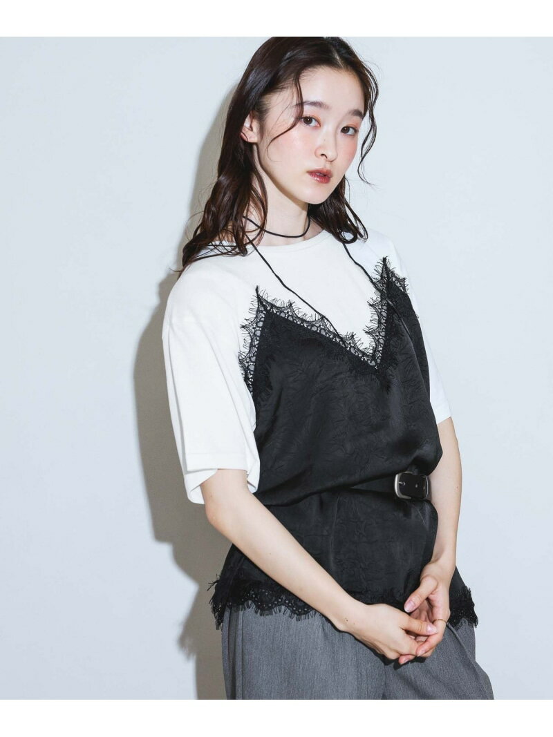 Rakuten - サテンドッキングT LAKOLE ラコレ トップス カットソー・Tシャツ ホワイト グレー【送料無料】[Rakuten Fashion]