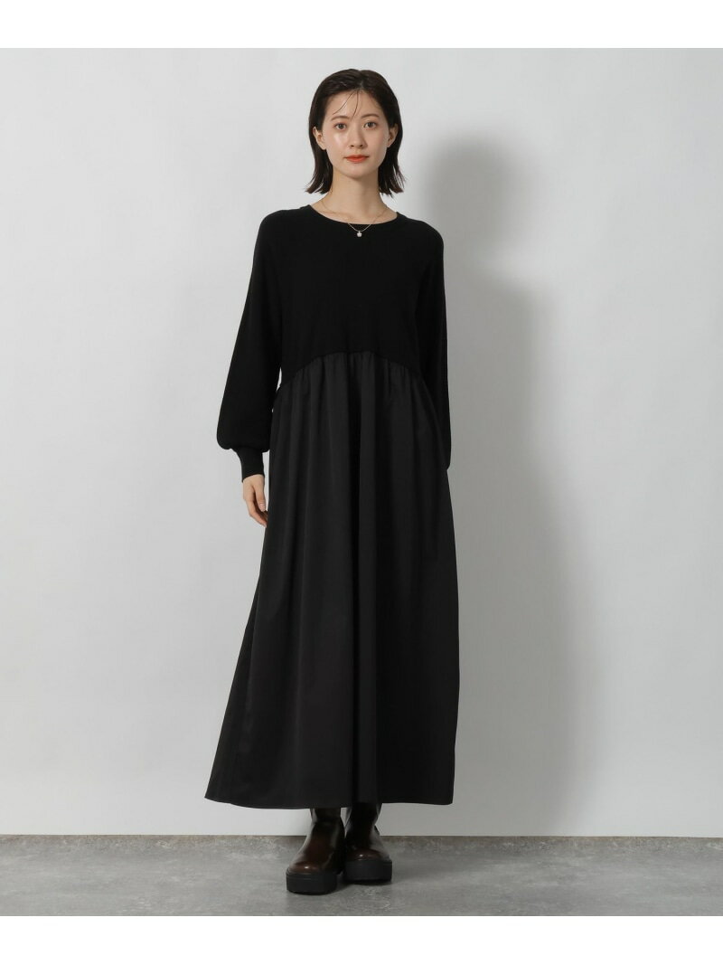 布帛ドッキングニットワンピース LAKOLE ラコレ ワンピース・ドレス ワンピース グレー ブラック【送料無料】[Rakuten Fashion]のサムネイル