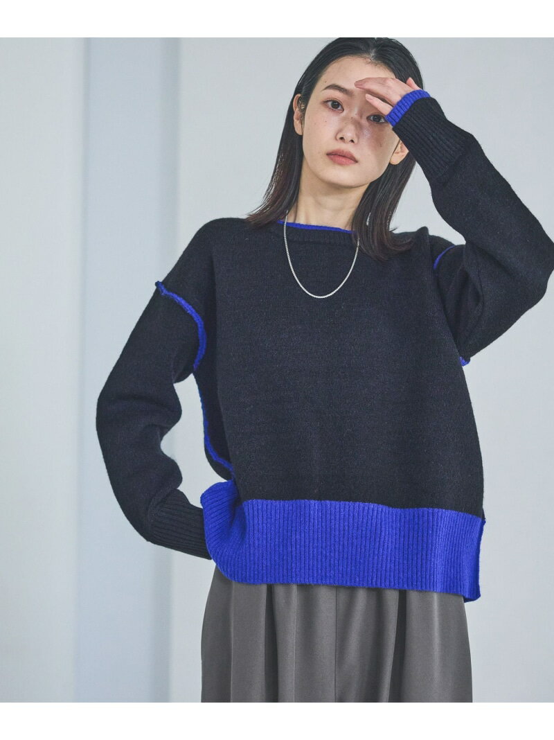 7ゲージ配色ニットプルオーバー LAKOLE ラコレ トップス ニット グレー ブラウン ブラック【先行予約】*【送料無料】[Rakuten Fashion]