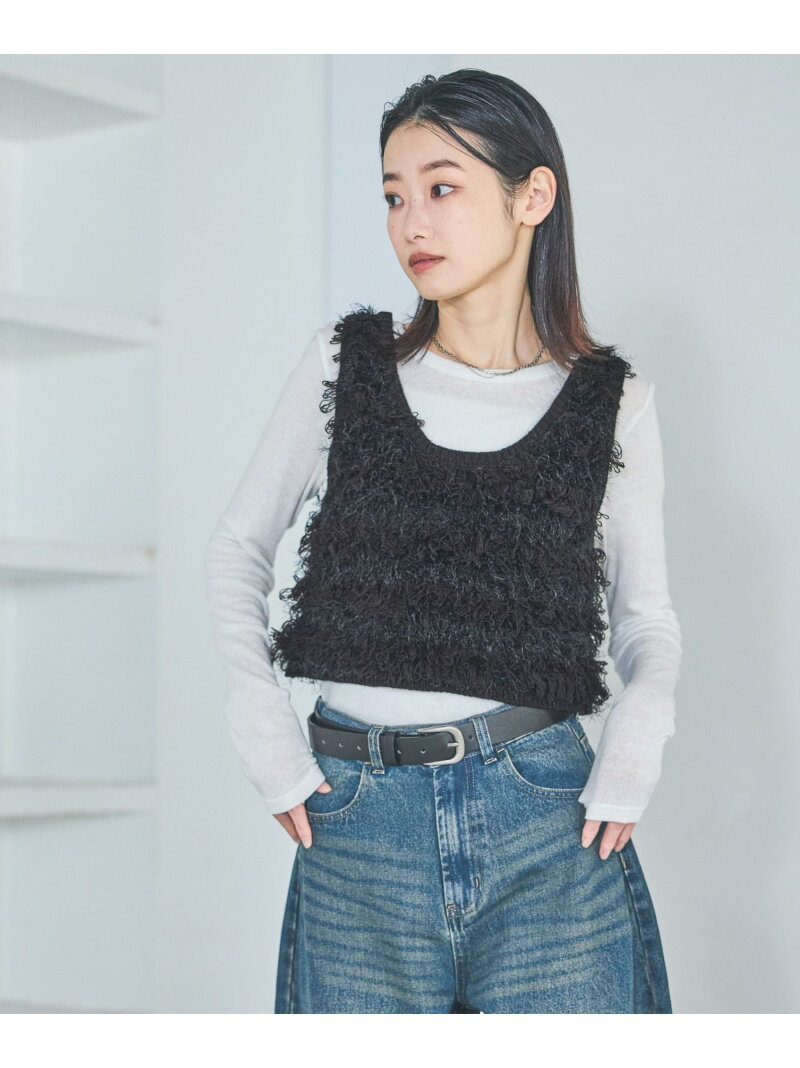 フリンジシャギーベスト LAKOLE ラコレ トップス ベスト・ジレ グリーン ブラック ホワイト【先行予約】*[Rakuten Fashion]