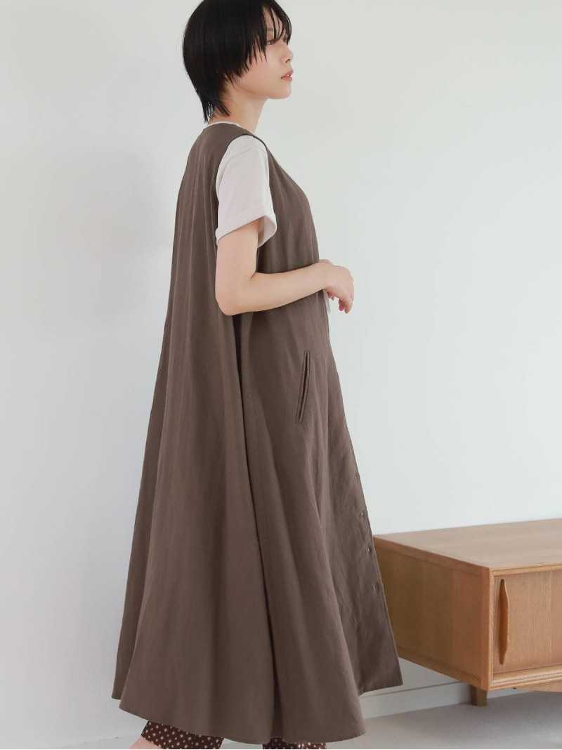 【SALE／50%OFF】(W)リネンMIXロングジレDR LAKOLE ラコレ トップス ベスト・ジレ ブラウン グレー ベージュ【RBA_E】[Rakuten Fashion]のサムネイル
