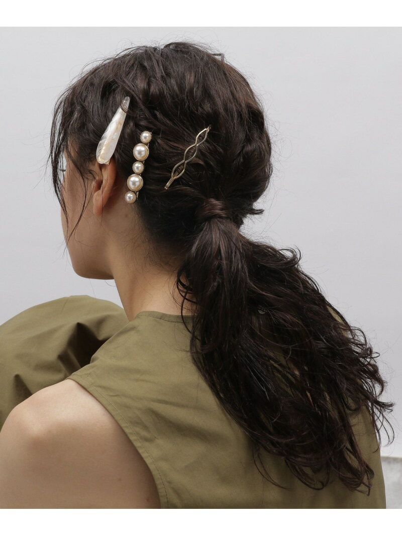 パール×マーブルヘアピンセット2 LAKOLE ラコレ ヘアアクセサリー バレッタ・ヘアクリップ・ヘアピン グレー ホワイト[Rakuten Fashion]