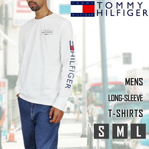 トミーヒルフィガー Tommy Hilfiger 長袖Tシャツ ロンT Tシャツ クルーネック メンズ ロゴ アメカジ コットン100％ ストレッチ 長袖 ホワイト オシャレ カジュアル プリント