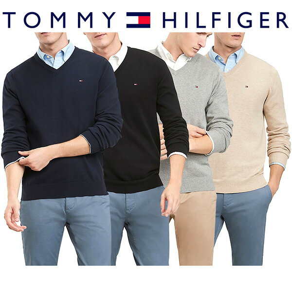 トミーヒルフィガー Vネック セーター メンズ ニット Tommy Hilfiger メンズ ゴルフ ロゴ アメカジ コットン オシャレ 長袖 トップス 通学 制服