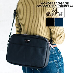 WONDER BAGGAGE ワンダーバゲージ GOODMANS shoulder M ショルダーバッグ カジュアル 革 レザー ナイロン 丈夫 斜め掛け ポケット付き 黒 紺 大容量 大きいサイズ サブバッグ 日本製 お出かけ 旅行 便利 レディース メンズ