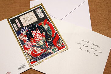 高級 クリスマスカード 和風 メタリック加工・歌舞伎 （5枚セット） 和風クリスマスカード 日本 海外向け グリーティングカード 和柄 【メール便対応商品】