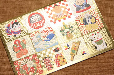 クリスマスカード 和風 市松お正月模様 （5枚セット） 和風クリスマスカード 日本 海外向け グリーティングカード 和柄 【メール便対応商品】