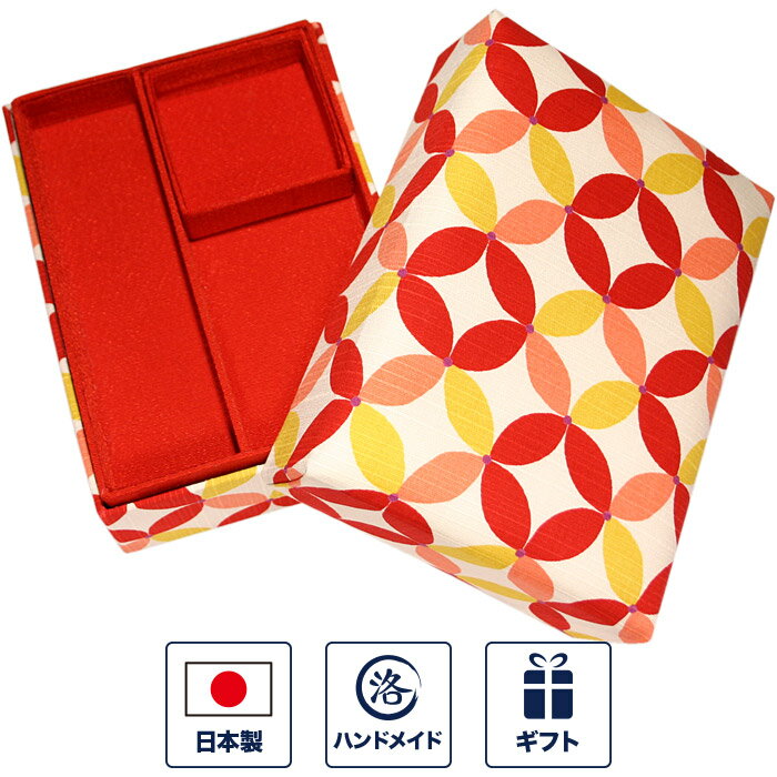 ソーイングボックス 裁縫箱 掛け子付お裁縫箱 「七宝 赤シロ」 裁縫道具 収納 かわいい 和雑貨 和風 ギフト 大人　子ども 小学校のサムネイル