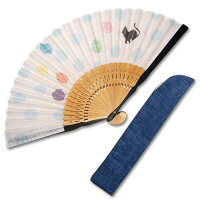 布扇子 扇子袋 セット 女性用 「ねこあそび 猫と水風船」 差し袋セット 婦人用 レディース 和服 夏ギフト 京都 和雑貨 母の日