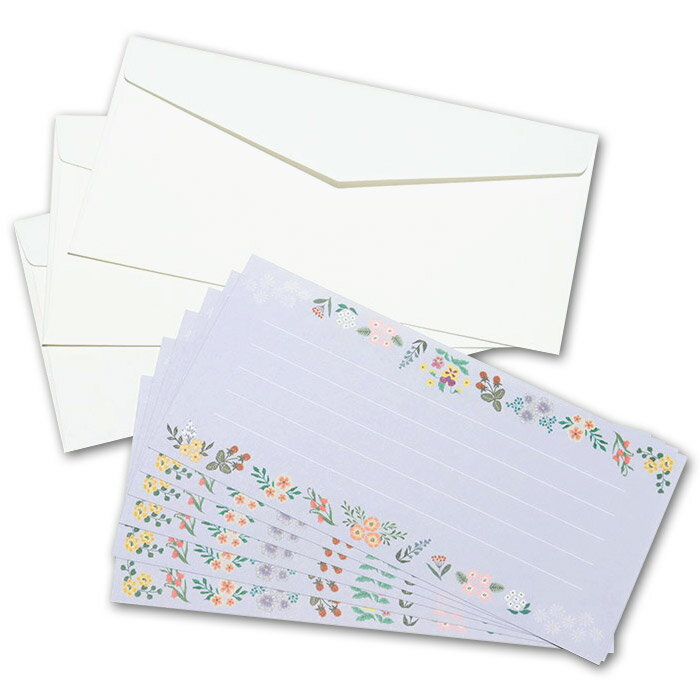 【マンスリーセール】レターセット 「花 ブルー」L320-16 便せん 封筒 横書き 罫線入り お札が入る レター 手紙 メッセージカード 上品 おしゃれ かわ...