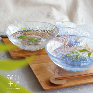 【江戸硝子】そうめん鉢　浅鉢　ガラス食器 日本製　いきはり　みず　トミガラス　富硝子