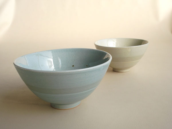 作山窯-SAKUZAN-　夫婦茶碗  -凛- 粉引青磁 ブルー 粉引生成 アイボリー 