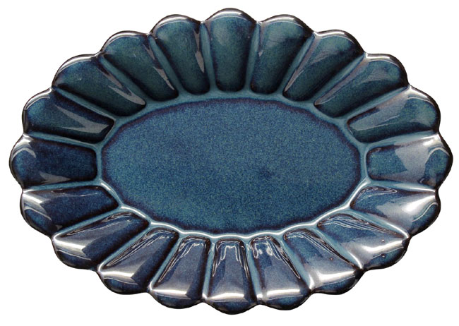 ポテリエ　オーバルプレートS　14.8cm ネイビー リム皿 紺色 小鉢 フラワー 陶器 日本製