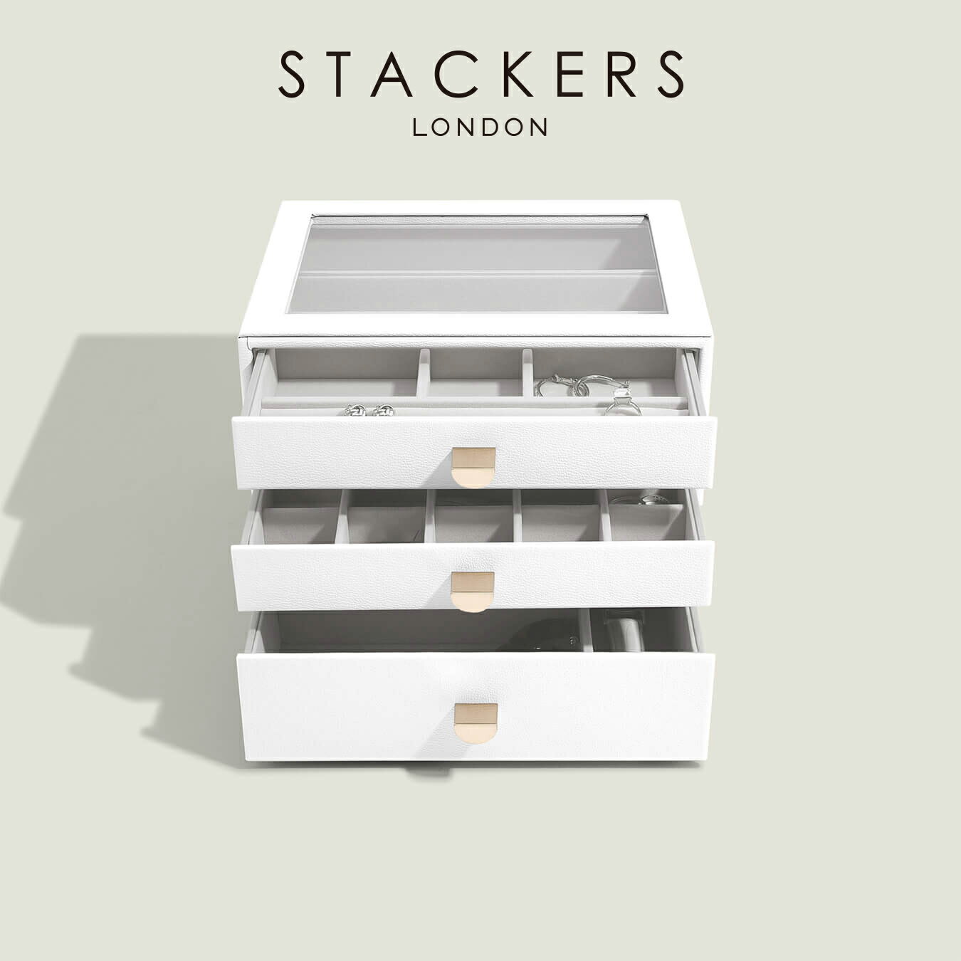 【STACKERS】ドロワージュエリーボックス 選べる3個セット ホワイト ペブル White Pebble 引き出し ガラス スタッカーズ ジュエリーケース ジュエリートレイ