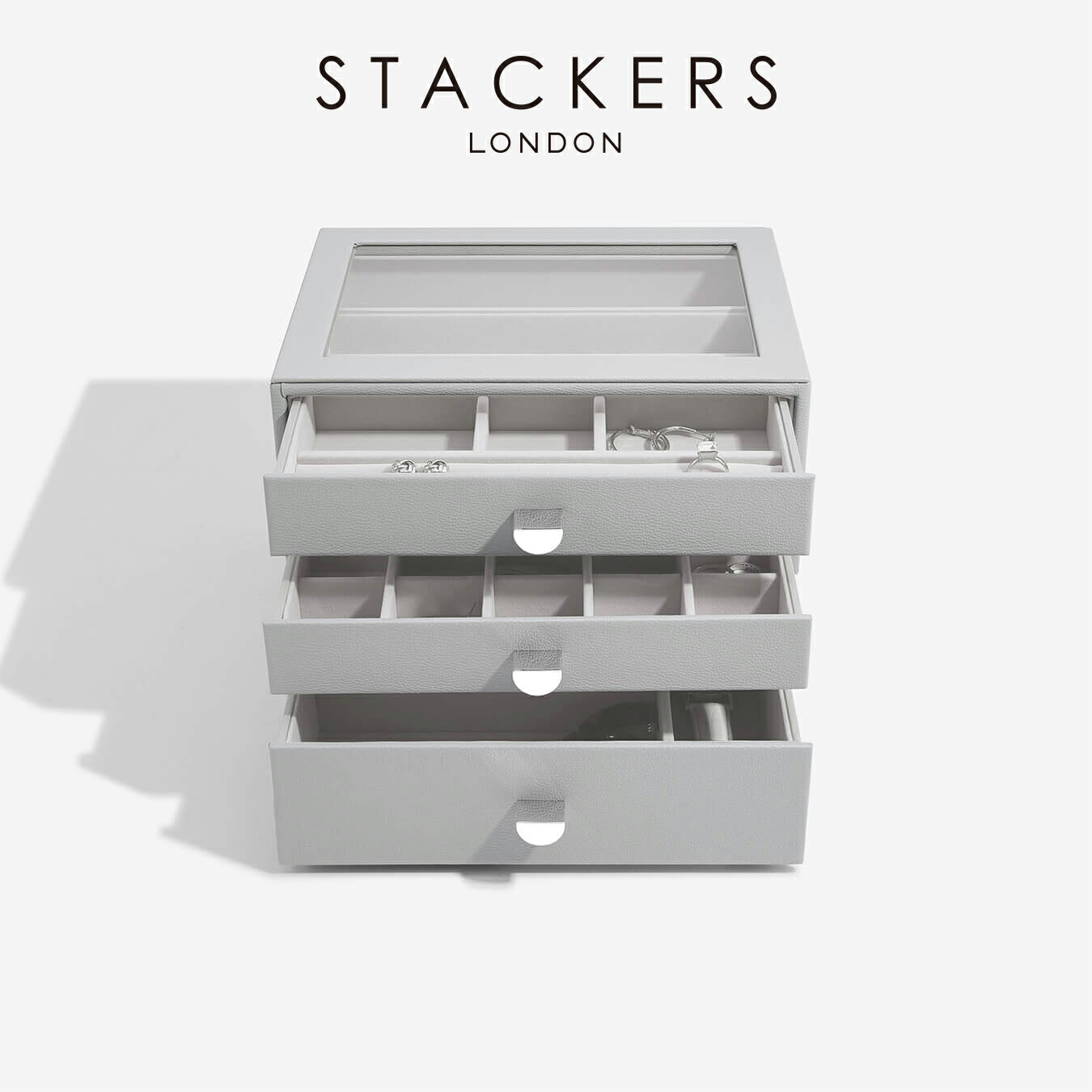 【STACKERS】ドロワージュエリーボックス 選べる3個セット ペブルグレー Gray 引き出し ガラス スタッカーズ ジュエリーケース ジュエリートレイ