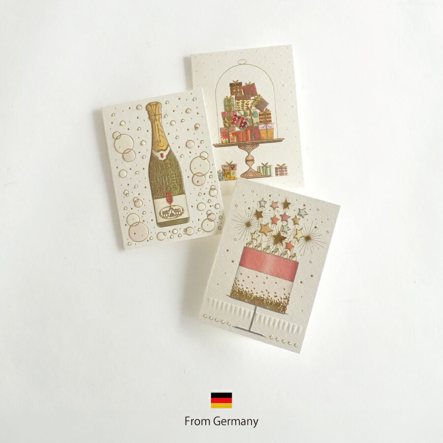 【mac Classic】グリーティングカード S お祝い メッセージカード ヨーロッパ製 箔押し Champagne Cake Gift