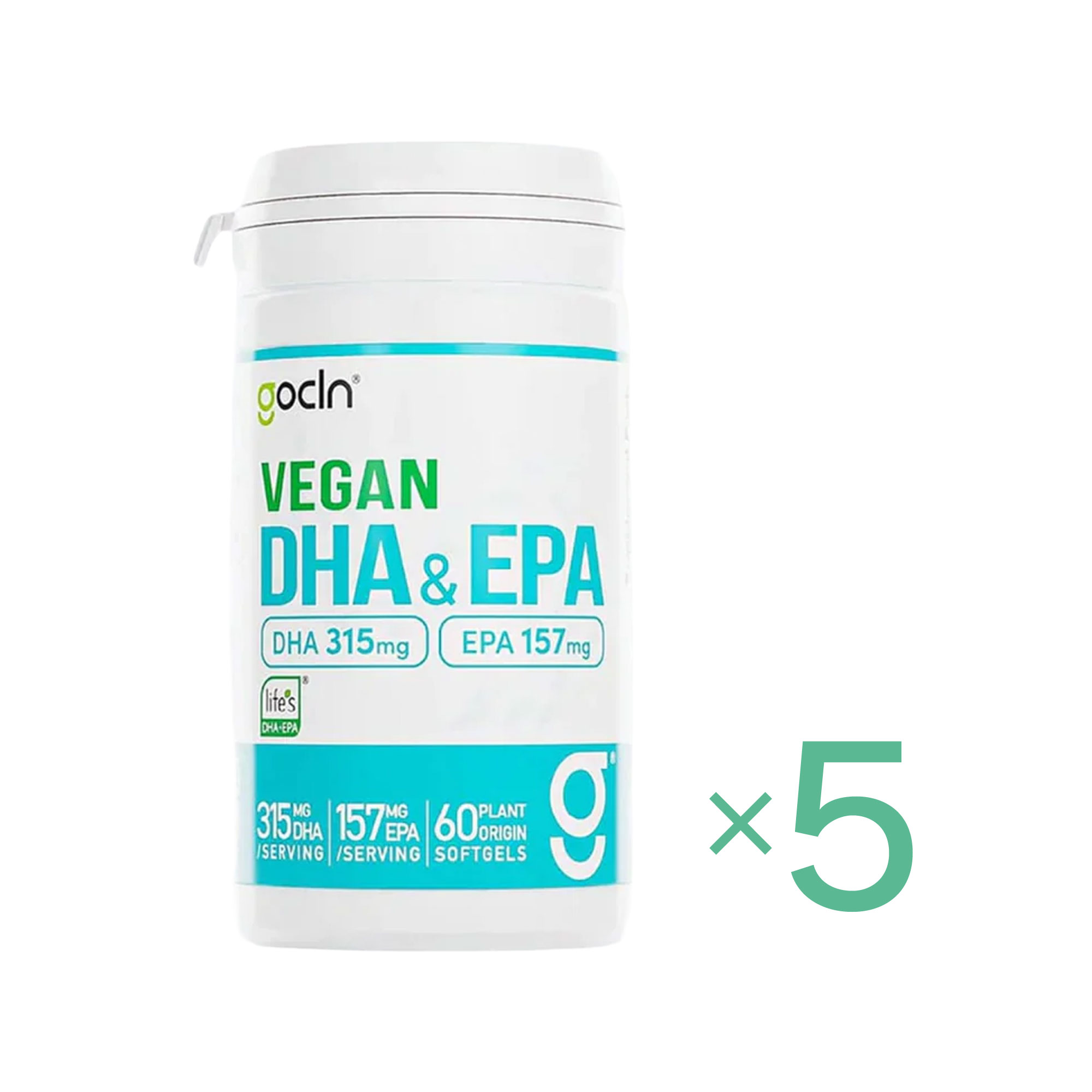 Rakuten - 5個セット【GoCLN 正規品】ゴークリーン DHA＆EPA 60カプセル 海藻由来 ヴィーガン オメガ3 脂肪酸100％ 植物由来 ソフトジェルカプセル 小粒 魚油フリー 国内製造 サプリ サプリメント 健康食品