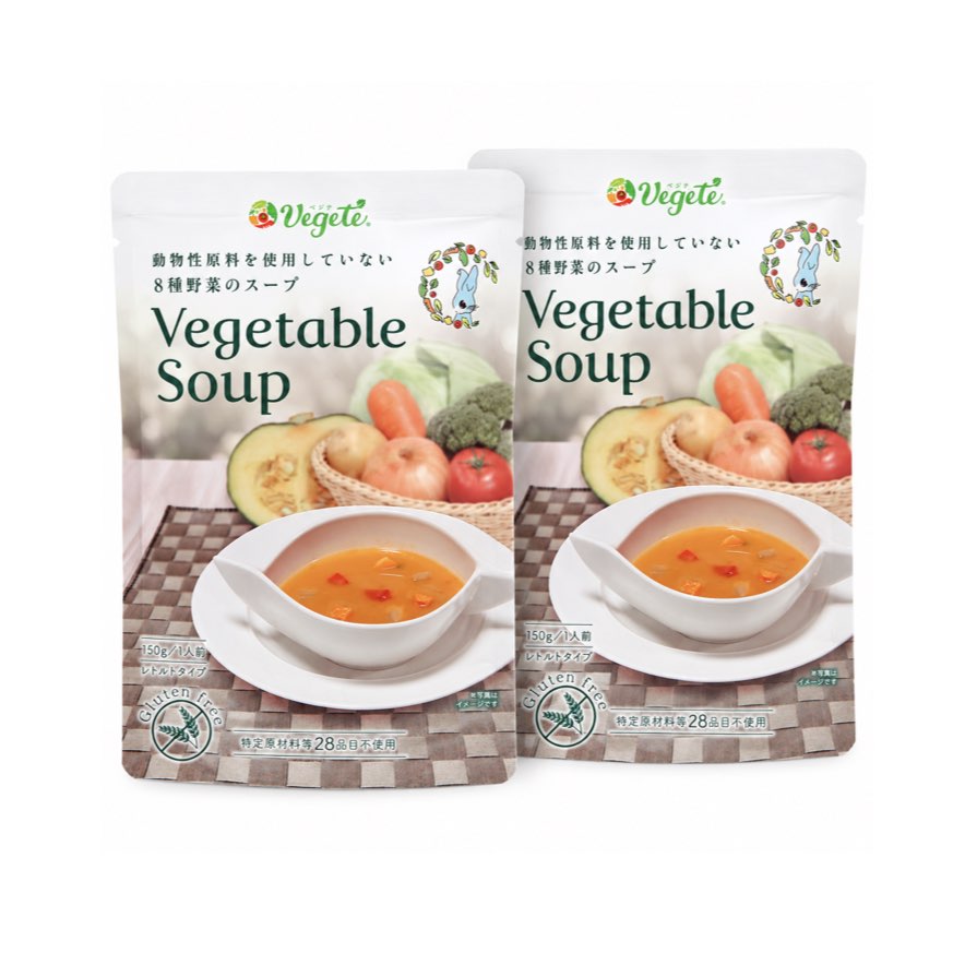 ■8種類の野菜をじっくり煮込んだ野菜スープ アレルギー特定原材料28品目を使用せず、100％植物素材で仕上げた野菜スープです。 ■植物性100％・ヴィーガン対応 動物性原料を使わず、8種類の野菜をじっくりと炒めて煮込んだ野菜スープをベースにしています。 ■温めるだけの簡単レトルト 調理の手間がかからないレトルトタイプ。忙しい日のランチや朝食、お弁当のお供など、さまざまなシーンで手軽にお召し上がりいただけます。 ■離乳食や介護食にも そのままスープとしてお召し上がりいただくほか、ミキサーなどでなめらかにすることで、離乳食や介護食としてもご利用いただけます。 ※離乳食・介護食としてご利用の際は、月齢や体調、食べる方の状態に合わせてご使用ください。 ■こんな方におすすめ ・野菜を手軽に取り入れたい方 ・植物性素材のスープを選びたい方 ・ヴィーガン対応食品をお探しの方 ・アレルギー特定原材料28品目不使用の商品をお探しの方 ・忙しい日の食事を手軽に準備したい方 ・離乳食や介護食に使いやすい食品をお探しの方 ■内容量 150g×2袋 ■お召し上がり方 袋のまま電子レンジで加熱せず、必ず袋から中身を別の容器に移して温めてください。 または、袋のまま湯煎して温めてください。 ※詳しい加熱方法は商品パッケージをご確認ください。 ■保存方法 直射日光、高温多湿を避けて常温で保存してください。 ■ご注意 開封後はお早めにお召し上がりください。 商品パッケージに記載されている原材料・賞味期限・保存方法等を必ずご確認のうえご利用ください。