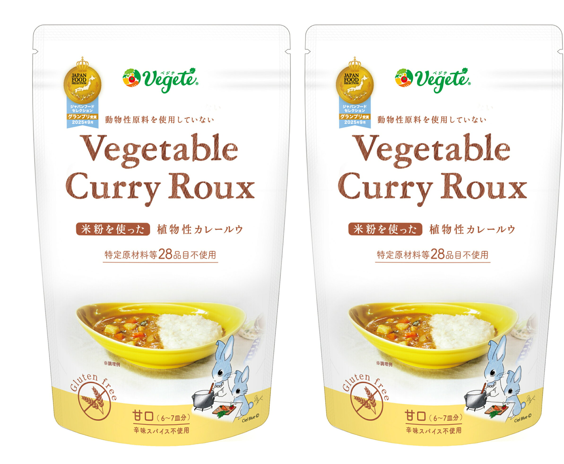 家族みんなで楽しめる、植物性の甘口カレールウ ベジテ 植物性カレールウ＜甘口＞は、100％植物性の原材料を使用したフレークタイプのカレールウです。 国産米粉を使用したグルテンフリータイプで、アレルゲン特定原材料等28品目不使用。 さらに辛味スパイスを使用していないため、お子様や辛いものが苦手な方にもおすすめです。 ■ 100％植物性原料を使用 動物性原料を使わず、植物性の原材料で仕上げました。 家族みんなで同じカレーを楽しみたい食卓にもおすすめです。 ■ 国産米粉使用・グルテンフリー 国産米粉を使用したグルテンフリーのカレールウです。 固形ルウではなくフレーク状なので溶けやすく、使う量や味の濃さを調整しやすいのも特徴です。 ■ アレルゲン特定原材料等28品目不使用 アレルゲン特定原材料等28品目を使用していません。 原材料やアレルギー情報をご確認のうえ、お選びください。 ■ 辛味スパイス不使用の甘口タイプ 辛味スパイスを使用していない甘口タイプ。 お子様はもちろん、辛いカレーが苦手な方にもおすすめです。 ■ 素材にもこだわりました ヒマラヤの希少なクリスタル岩塩と、そのクリスタル岩塩を使った塩糀を使用。 さらにイタリア・モデナ産のバルサミコ酢（ぶどう酢）を使用しています。 椎茸パウダーや昆布パウダーなども組み合わせ、植物性素材で仕上げています。 ■ 溶けやすいフレークタイプ 必要な分だけ使いやすく、サッと溶けるフレークタイプ。 1袋140gで約6～7皿分です。 カレーだけでなく、さまざまなお料理の味付けにもお使いいただけます。 【おすすめの使い方】 ・ドライカレー ・カレーうどん ・グラタン ・炒め物 など、毎日の料理のアレンジにもおすすめです。 【商品情報】 品名 カレールウ 商品名 ベジテ 植物性カレールウ＜甘口＞ 内容量 140g（6～7皿分）× 2 賞味期限 製造後15ヶ月 保存方法 高温多湿を避け、常温で保存してください。 【原材料名】 食用こめ油（国内製造）、米粉（国産）、デーツシロップ、オニオンパウダー、ウスターソース、食塩、たかきび粉、カレー粉、ガラムマサラ、トマトパウダー、塩糀、ガーリックパウダー、ぶどう酢、ジンジャーパウダー、椎茸パウダー、昆布パウダー、バオバブフルーツパウダー 【ご購入前にご確認ください】 商品パッケージや原材料表示は、商品改良等により変更される場合があります。 お召し上がりの際は、お届けした商品の表示をご確認ください。