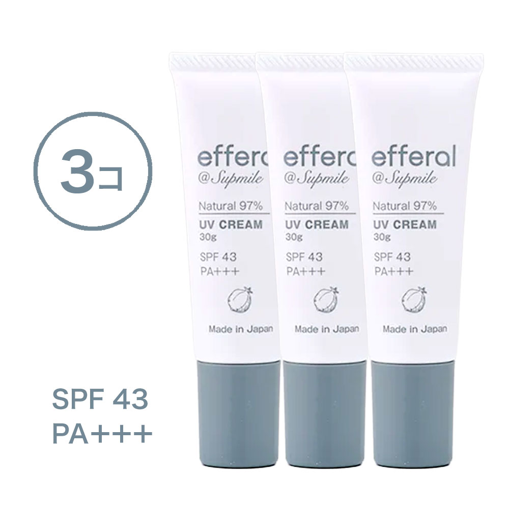 Rakuten - 【3個セット】ノンケミカル 日焼け止め｜ナチュラルUVケアクリーム 30g SPF43 PA+++ エフェラル エタノールフリー 敏感肌用 保湿 UVクリーム ヴィーガン 紫外線対策 顔用 低刺激 ナチュラルコスメ UV 保湿キープ