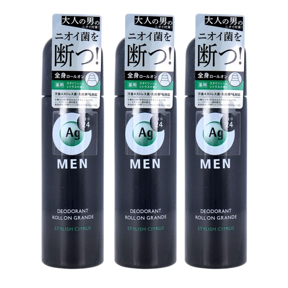 エージーデオ24メン メンズデオドラントロールオン グランデ スタイリッシュシトラス 120mL ×3個セット メンズ 制汗剤 ロールオン 男性用 加齢臭対策 ストレス臭 汗臭対策 ロールオンタイプ スタイリッシュシトラス
