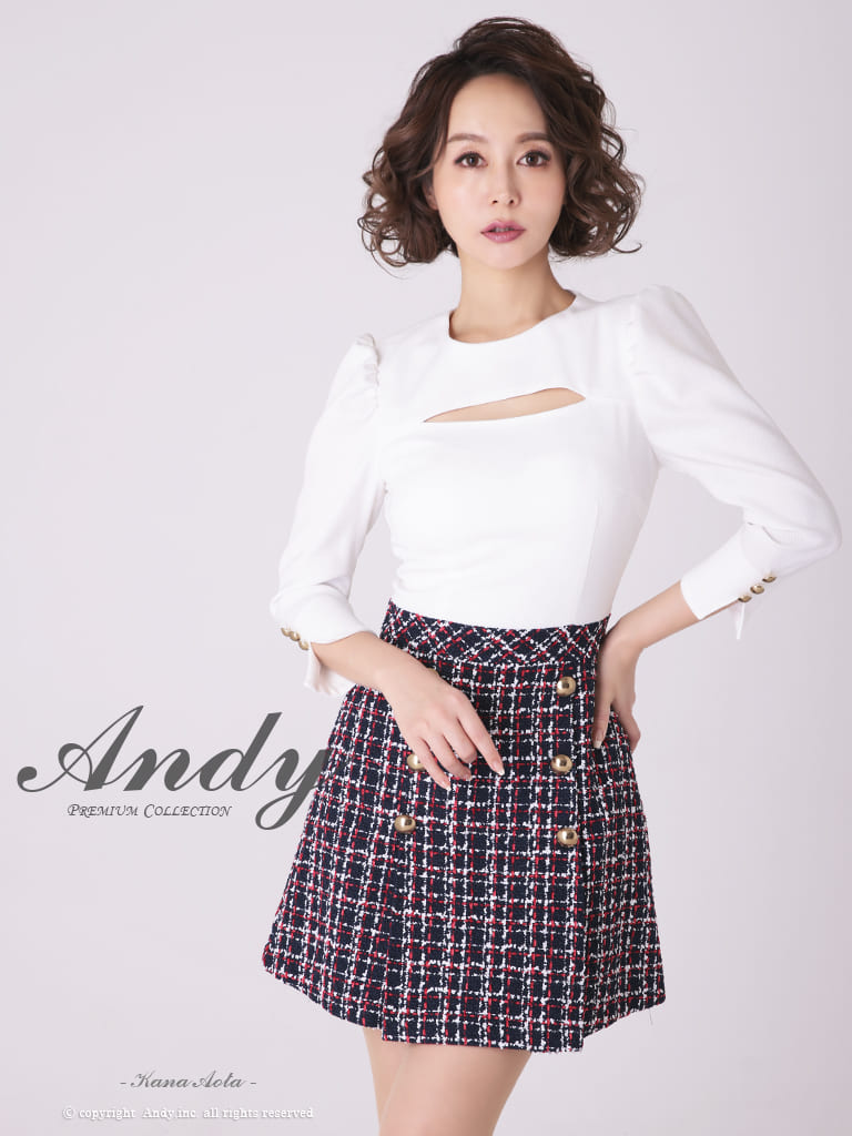 アンディ ANDY キャバドレス フレア ワンピース 七分袖 ツイード チェック S〜Mサイズ ミニドレス キャバ ドレス 送料無料 ミニ セクシー キャバ嬢 キャバクラ 同伴 ラウンジ 可愛い レディース 大人 発表会 結婚式 パーティードレス パワショル AN-ON2776