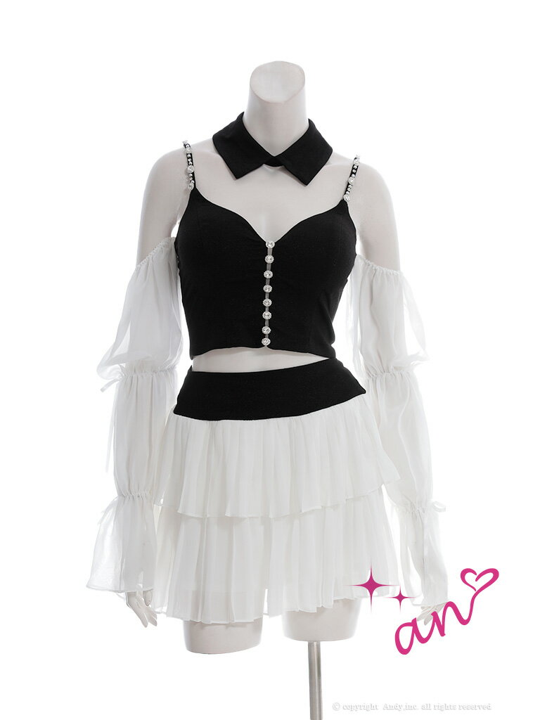 【盛りブラ付き】アン AN 袖取り外し可能 2way キャバドレス 袖あり セットアップ バイカラー XS～Mサイズ キャミソール フレア キャバ ドレス 送料無料 キャバドレス ANDY アンディ 襟付き ティアード ワンピース レディース キャバ嬢 キャバクラ ラウンジ グレー aoc3922