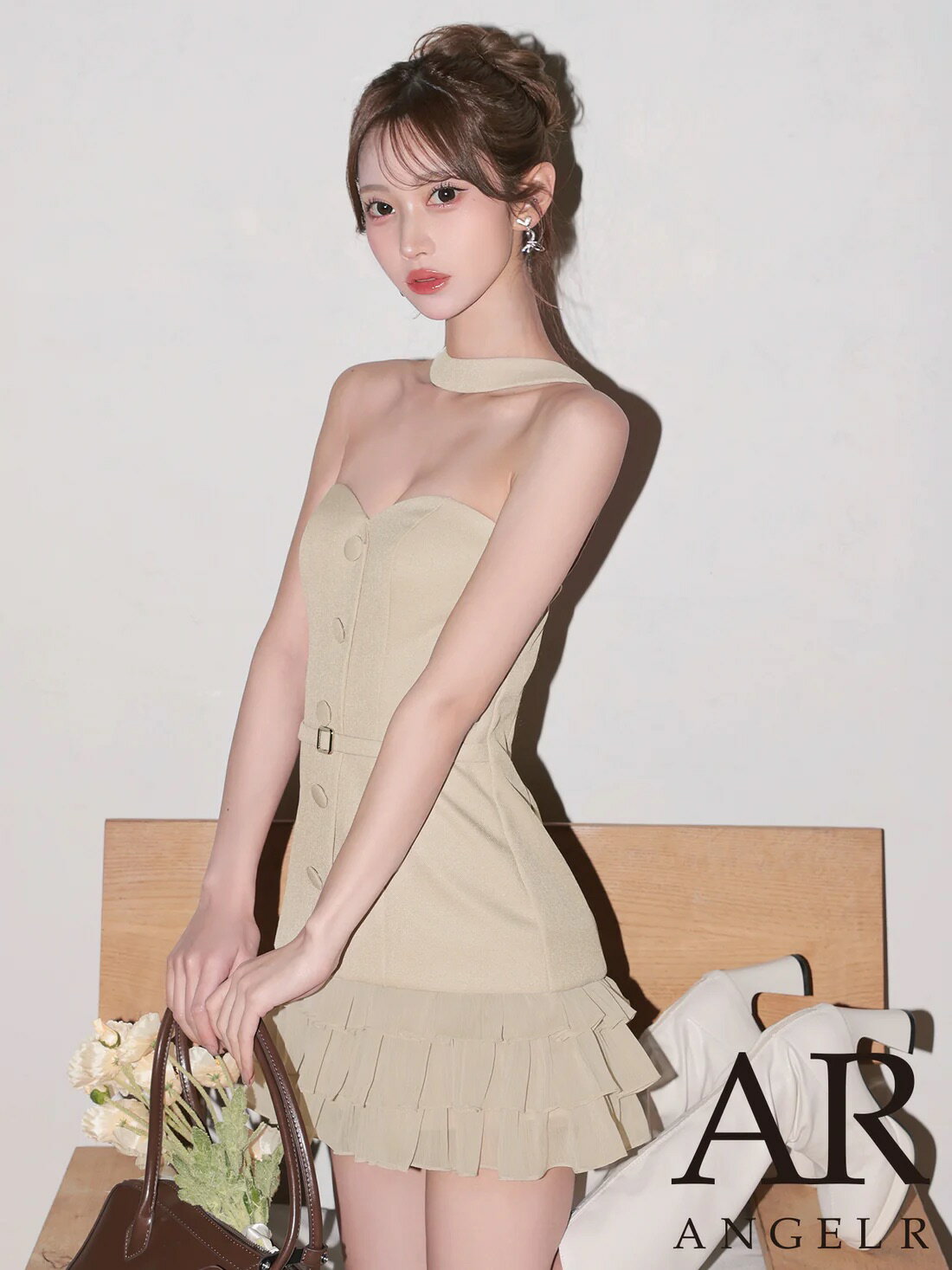 【予約2月中旬】エンジェルアール Angel-R キャバドレス ミニ フレア ワンピース XS〜Mサイズ ミニドレス ノースリーブ ベアトップ キャバ ドレス ...