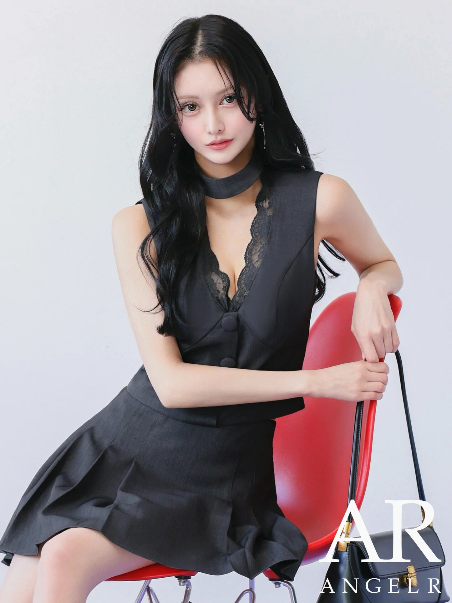 【予約1月中旬】エンジェルアール Angel-R キャバドレス ミニ フレア プリーツ セットアップ XS～Mサイズ ミニドレス ノースリーブ キャバ ドレス 谷間 見せ レース ボタン チョーカーデザイン キャバクラ キャバ嬢 大人 レディース angelr ar26302 送料無料