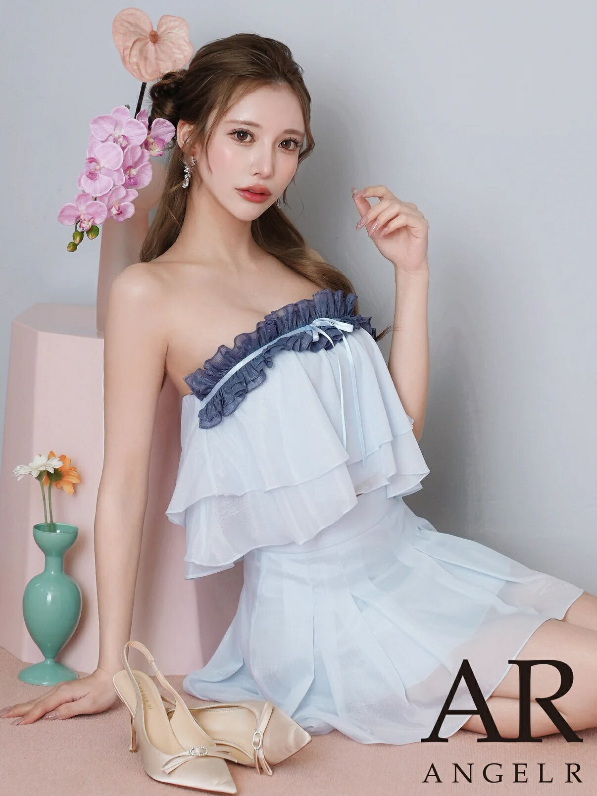 Rakuten - 【P10倍★】エンジェルアール Angel-R キャバドレス ミニ フレア セットアップ XS〜Mサイズ ミニドレス ベアトップ キャバ ドレス フリル ドット シフォン チュール フェミニン 可愛い かわいい キャバクラ キャバ嬢 水玉 大人 レディース angelr ar26320 送料無料