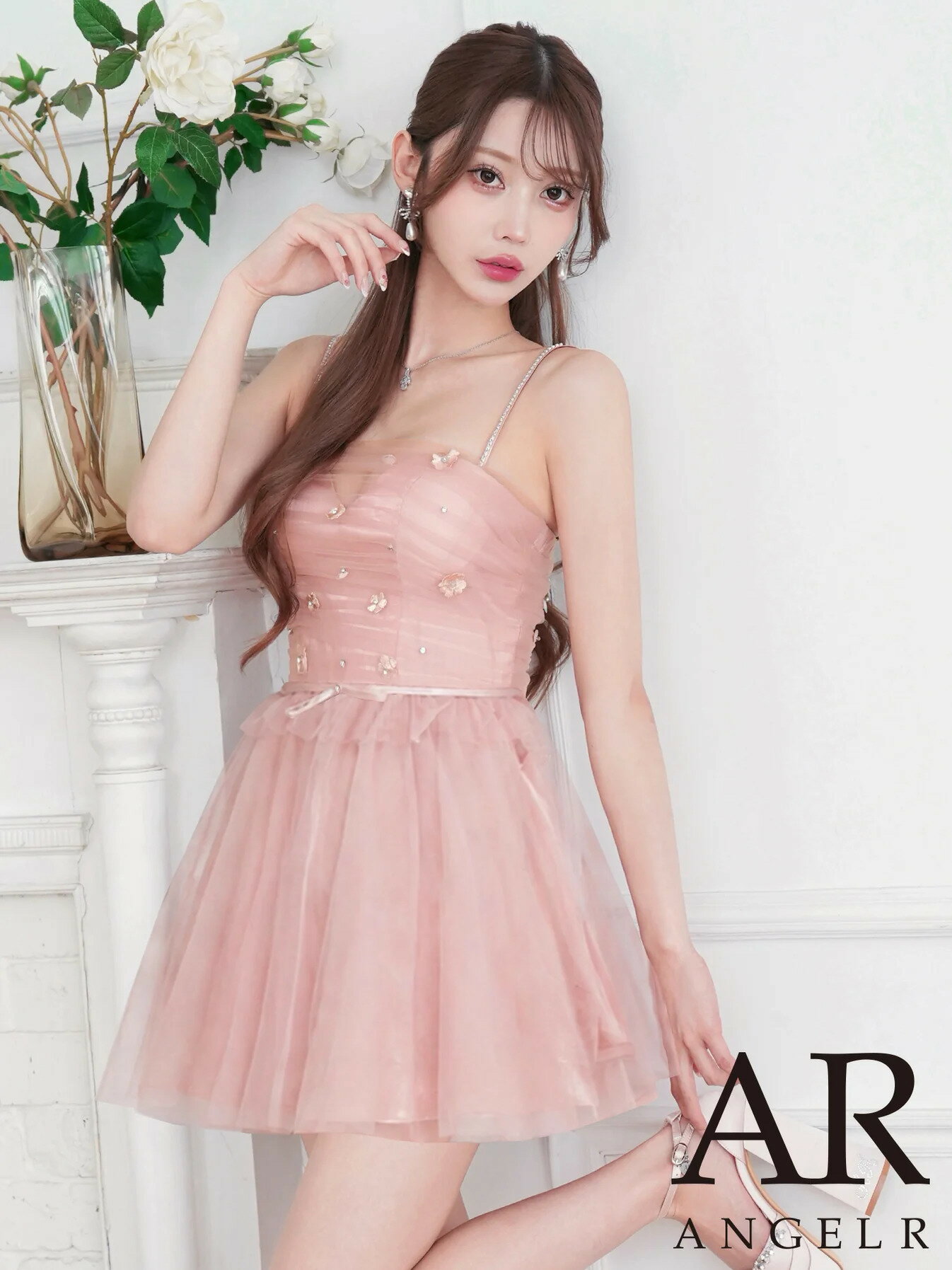 Rakuten - 【P10倍★】【予約6月中旬】エンジェルアール AngelR キャバドレス ミニ フレア ワンピース XS〜Mサイズ ミニドレス キャミソール キャバ ドレス セクシー シフォン メッシュ リボン フリル ビジュー かわいい キャバクラ キャバ嬢 キャバ angelr ar26327 白 送料無料